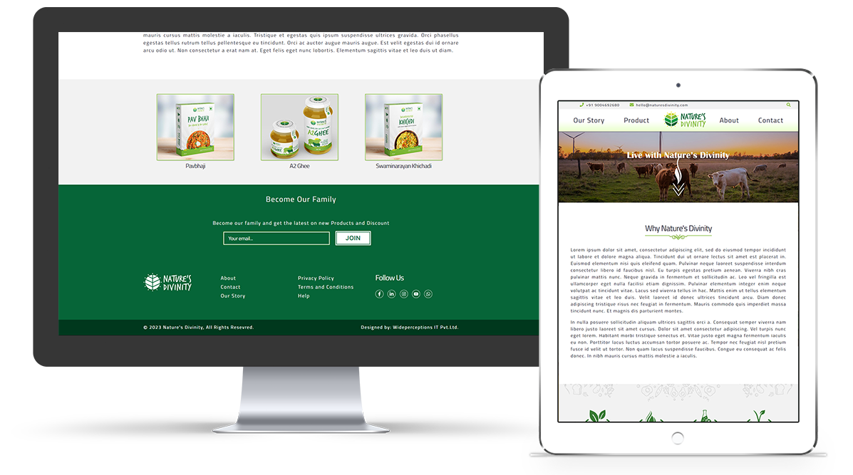 Nature's Divinity represents responsive screens work with "ui-ux design," "wordpress design," "wordpress development"